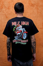 Load image into Gallery viewer, Men's Mile High Custom Santa Wheelie Short Sleeve Black Shirt