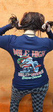 Load image into Gallery viewer, Mile High Women's Long Sleeve Henley Christmas Shirt (Santa Wheelie)
