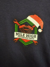 Load image into Gallery viewer, Mile High Women's Long Sleeve Henley Christmas Shirt (Santa Wheelie)