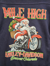 Load image into Gallery viewer, Mile High Women's Long Sleeve Henley Christmas Shirt (Santa Wheelie)