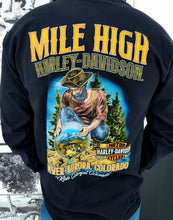 Load image into Gallery viewer, "Gold Miner Long Sleeve Pocket" Black Mile High Harley-Davidson T-Shirt