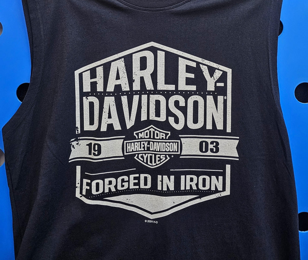 Men's Forged In Iron Sleeveless Navy Blue Shirt (Colorado Map)