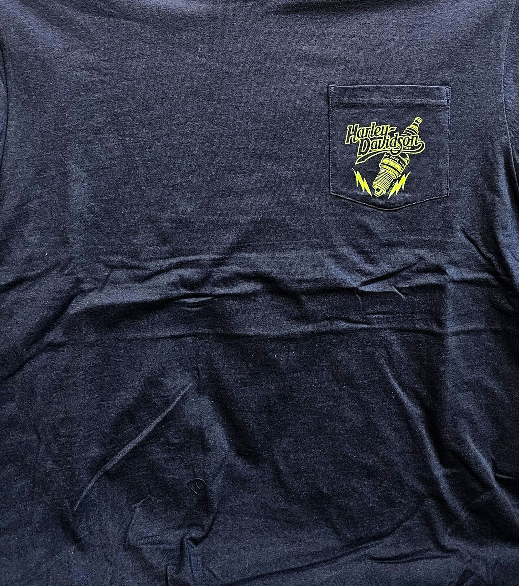 Men's Label Plug Short Sleeve Navy Blue Pocket Shirt