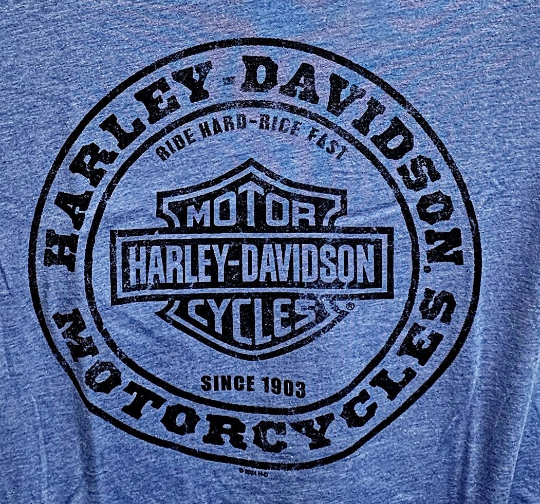 Men's HD Label Circle Short Sleeve Blue Shirt