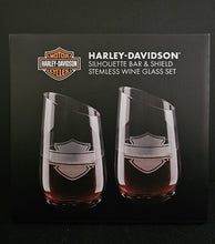 Load image into Gallery viewer, Harley-Davidson® Bar &amp; Shield Stemless Wine Glass Set HDL-18797
