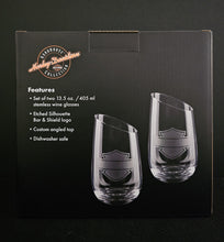 Load image into Gallery viewer, Harley-Davidson® Bar &amp; Shield Stemless Wine Glass Set HDL-18797
