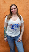 Load image into Gallery viewer, Women&#39;s Spangled Short Sleeve White Shirt (4th of July)
